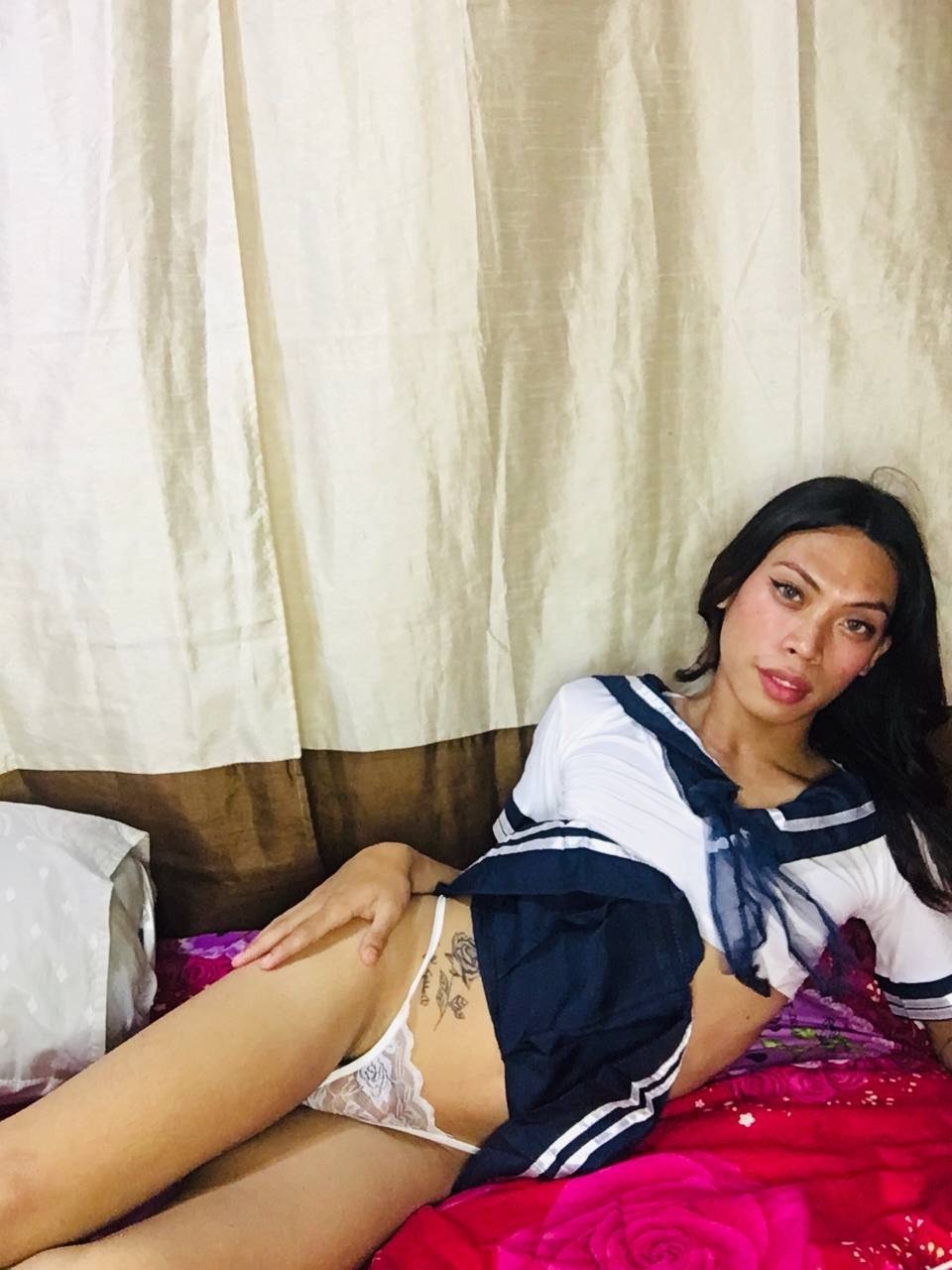 Photo by SissySara69 with the username @SissySara69, who is a verified user,  April 6, 2024 at 5:28 AM. The post is about the topic Trans and the text says 'Look daddy, im a naughty schoolgirl!'