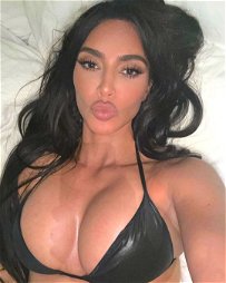 Photo by babecrave with the username @babecrave, who is a verified user,  May 19, 2024 at 4:39 PM. The post is about the topic Kim Kardashian and the text says '#KimKardashian 
🔥🔥🔥🔥🔥
#pov #celebs #babes #celebrity #bikini #tits #boobs'