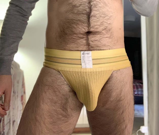 Photo by Acer2212 with the username @acer2212, who is a verified user,  July 2, 2024 at 7:48 AM. The post is about the topic Guys in Jockstraps and the text says 'Yellow'