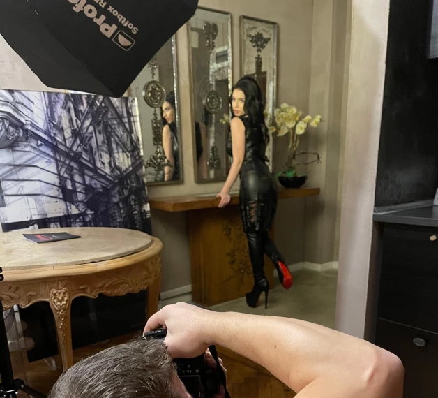 Photo by Nathanielaa with the username @Nathanielaa, who is a star user,  March 16, 2024 at 11:12 PM and the text says 'Expressing myself through my photo shootings is such a delight! 

#goddess #leather #redbottoms #photoshooting #behindthescenes #bts'