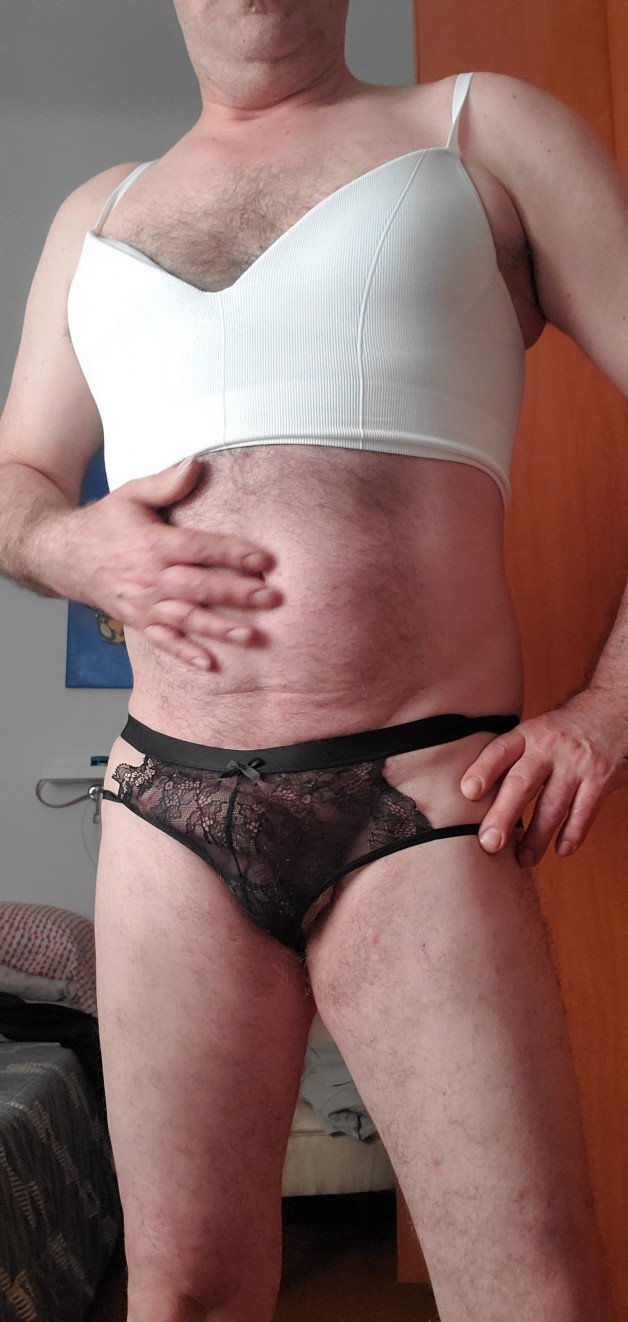 Photo by Herrero123 with the username @Herrero123, who is a verified user,  June 22, 2024 at 3:07 PM. The post is about the topic Dressing Fem and the text says '#meninpanties'