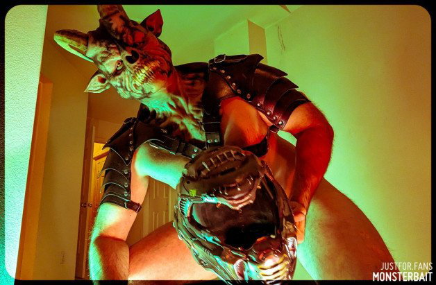 Photo by Monsterbait with the username @Monsterbait, who is a star user,  October 19, 2023 at 2:10 PM. The post is about the topic GayExTumblr and the text says 'Gay demon horror sex, just prepping for a video with Doomguy but loving these monster masks and leather costume looks. I hope everyone is having an awesome Halloween and if you get any hot photos in your sexy scary costumes I want to see them!

More on..'