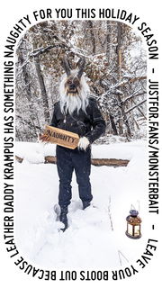 Photo by Monsterbait with the username @Monsterbait, who is a star user,  November 16, 2024 at 3:22 PM. The post is about the topic DemonSex and the text says 'It's Krampus season. It's said if you leave your boots outside your door, Krampus may leave a gift. The gift depends on how good you've been'