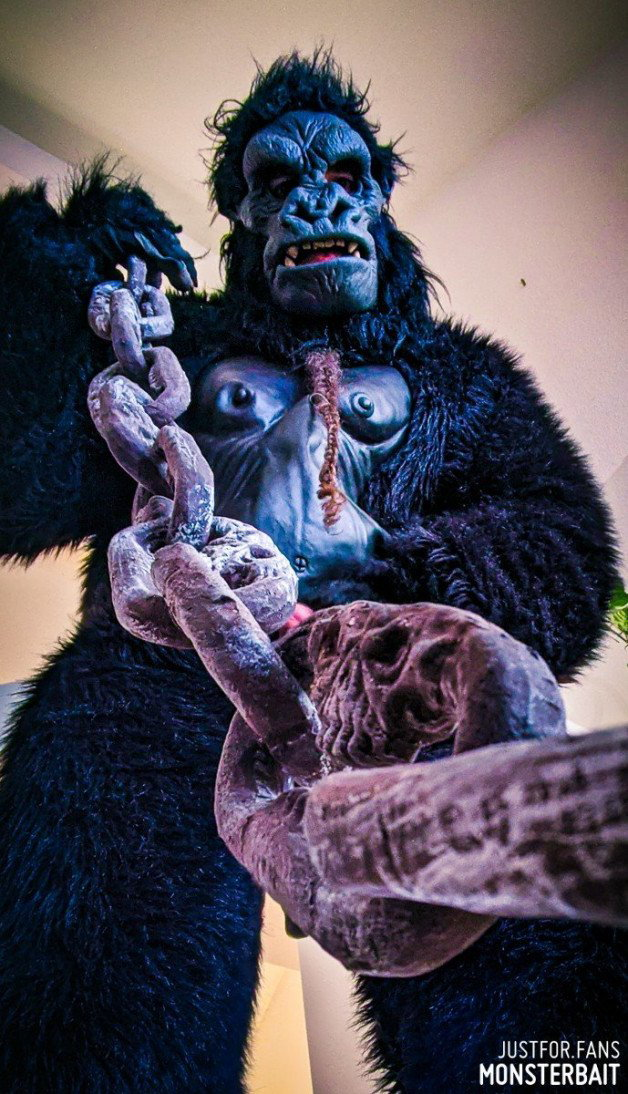 Photo by Monsterbait with the username @Monsterbait, who is a star user,  March 6, 2022 at 2:04 PM. The post is about the topic GayExTumblr and the text says 'Gorillas, chains, and bananas... 

New Photos and more up on our subscriber pages! 
Come monkey around with me!

#bondage #ape #gorilla #apeman #fursuit #furry #gorillasuit #fetish #kink #pinup #funny #chain #fantasy #roleplay #mask #beard #monster..'