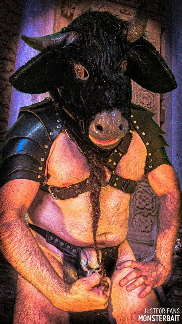 Photo by Monsterbait with the username @Monsterbait, who is a star user,  October 17, 2024 at 3:07 PM. The post is about the topic GayExTumblr and the text says 'new minotaur mask for Halloween. All the pics are up with special edits'