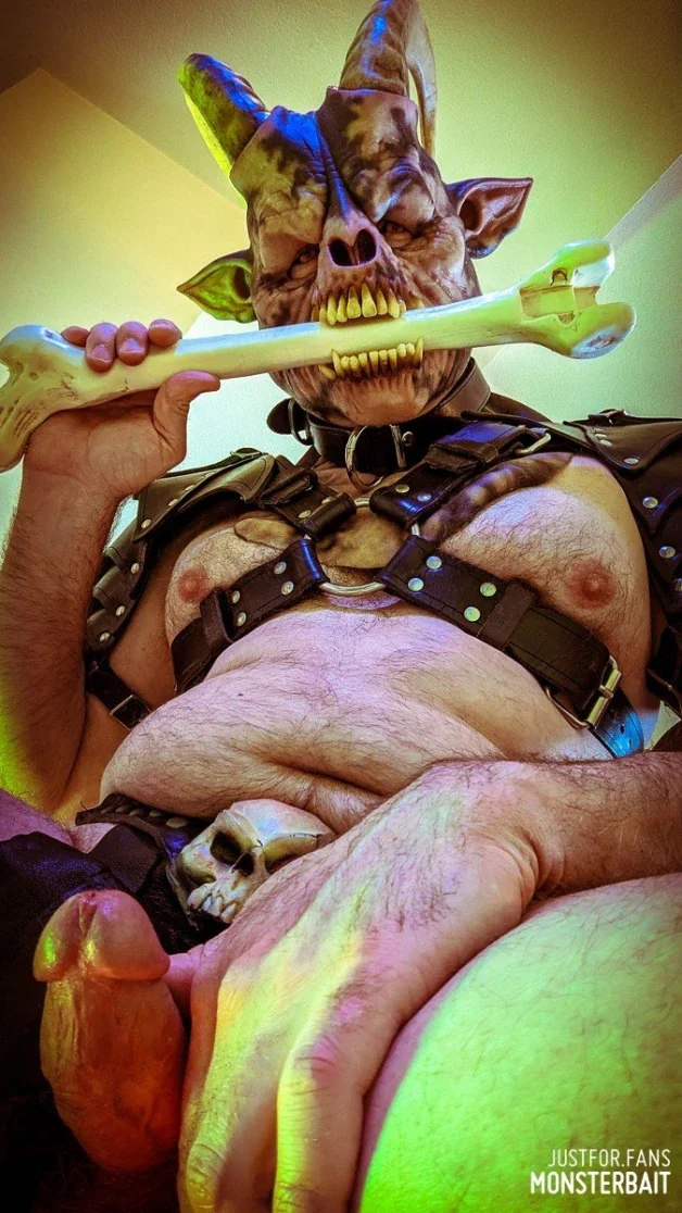 Photo by Monsterbait with the username @Monsterbait, who is a star user,  April 13, 2024 at 2:28 PM. The post is about the topic GayExTumblr and the text says 'Demons & Bones

This leather devil creature loves to bury and gnaw on all the bones. 

An older shot from past monster sets. New posts updated frequenly on our fan sites!'