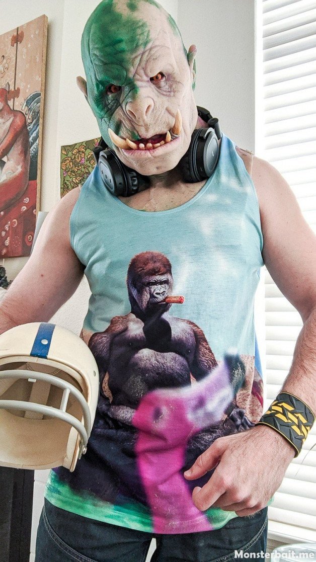 Photo by Monsterbait with the username @Monsterbait, who is a star user,  May 7, 2021 at 5:56 PM and the text says 'Poolside with RIlla-Dad 🦍🎽

If you missed out on these shirts, you can still find them at Seattle Erotic's Gallery Erato's online store!
https://fspc-357728.square.site/artstore

#eroticart #tshirt #forsale #shoplocal #shopsmall #'