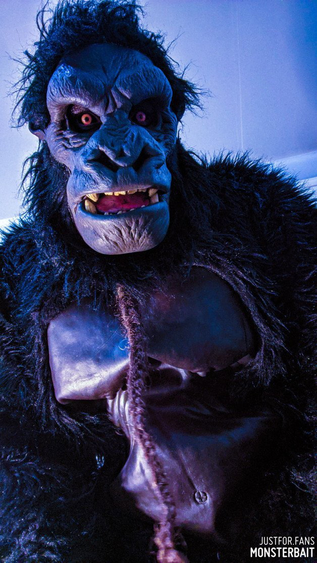 Photo by Monsterbait with the username @Monsterbait, who is a star user,  January 23, 2022 at 4:04 PM. The post is about the topic Cosplay and the text says 'Already got a bunch of teaser shots up on our "Gorilla Tier" for subscribers. Preparing for #NationalGorillaSuitDay
🍌🦍🥂
#DamnDirtyApes #male #men #man #gorilla #ape #costume #mask #roleplay #fantasy #weird #apeman #beastman #pinup'