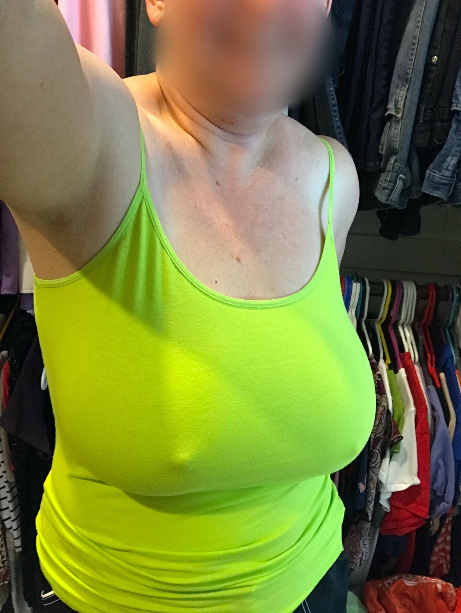 Photo by Foxywifey1975 with the username @Foxywifey1975, who is a verified user,  April 21, 2024 at 3:10 PM and the text says 'Going to do some yardwork today. Think the neighbors will like? I mean no bra means anything could happen. 

Need to do some laundry too'