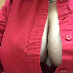 Photo by Foxywifey1975 with the username @Foxywifey1975, who is a verified user,  March 25, 2024 at 1:22 PM and the text says 'This is always a risk with button shirts and big boobs. Glad I felt the breeze before anyone noticed. 

Happy Monday'