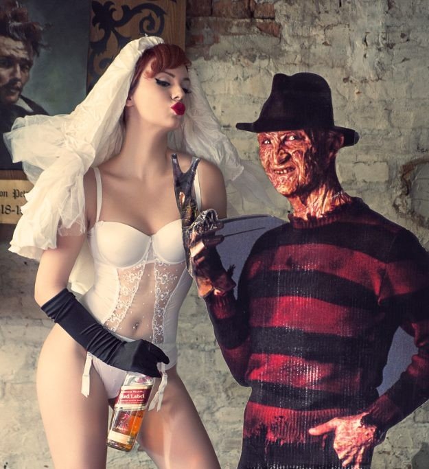 Photo by ForLadyLovers with the username @ForLadyLovers,  October 13, 2013 at 3:42 PM and the text says '#nightmare  #on  #elm  #street  #freedy  #krueger  #Pin  #Up  #art  #johnny  #walker  #lingerie  #babe  #lingerie  #babes  #corsets  #bride'