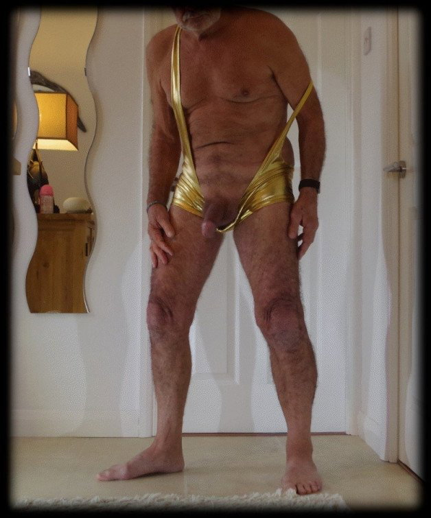Photo by GrandadBonyTony with the username @GrandadBonyTony, who is a verified user,  April 24, 2024 at 1:57 PM and the text says 'My Gold Lame wrestling suit..'