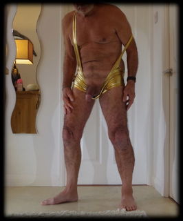 Photo by GrandadBonyTony with the username @GrandadBonyTony, who is a verified user,  April 24, 2024 at 1:57 PM and the text says 'My Gold Lame wrestling suit..'