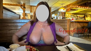 Photo by Sexywife1971 with the username @Sexywife1971, who is a verified user,  August 15, 2024 at 11:26 PM. The post is about the topic Flashers and Public Nudes and the text says 'We had some fun at dinner! Who else would like to be my dinner date?'