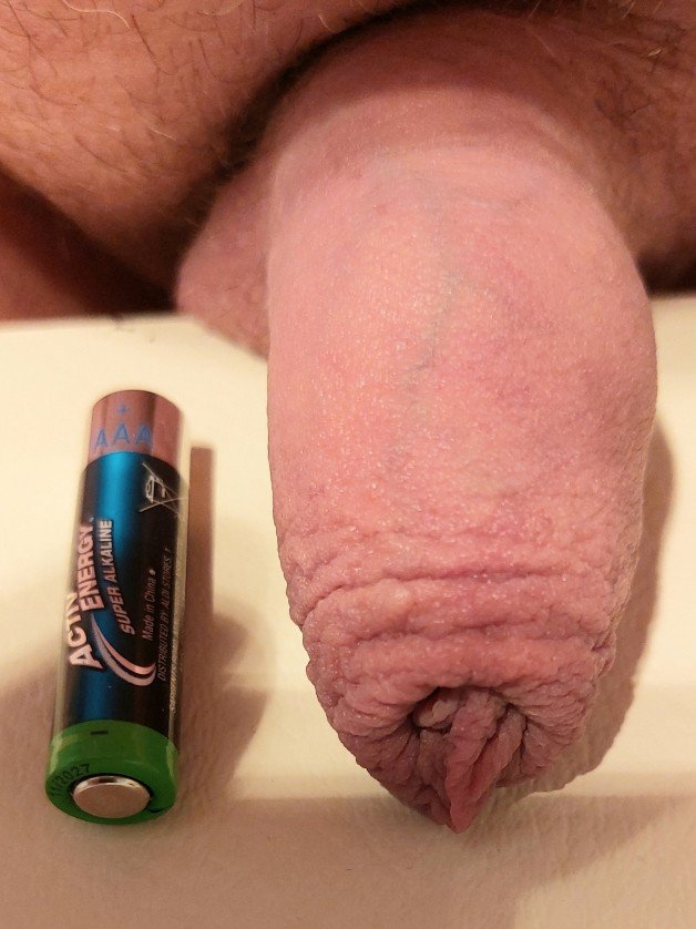 Photo by DickFrotter69 with the username @DickFrotter69, who is a verified user,  August 11, 2024 at 1:18 PM. The post is about the topic Cutelittlecocks and the text says 'AAA Battery V's My Cock'