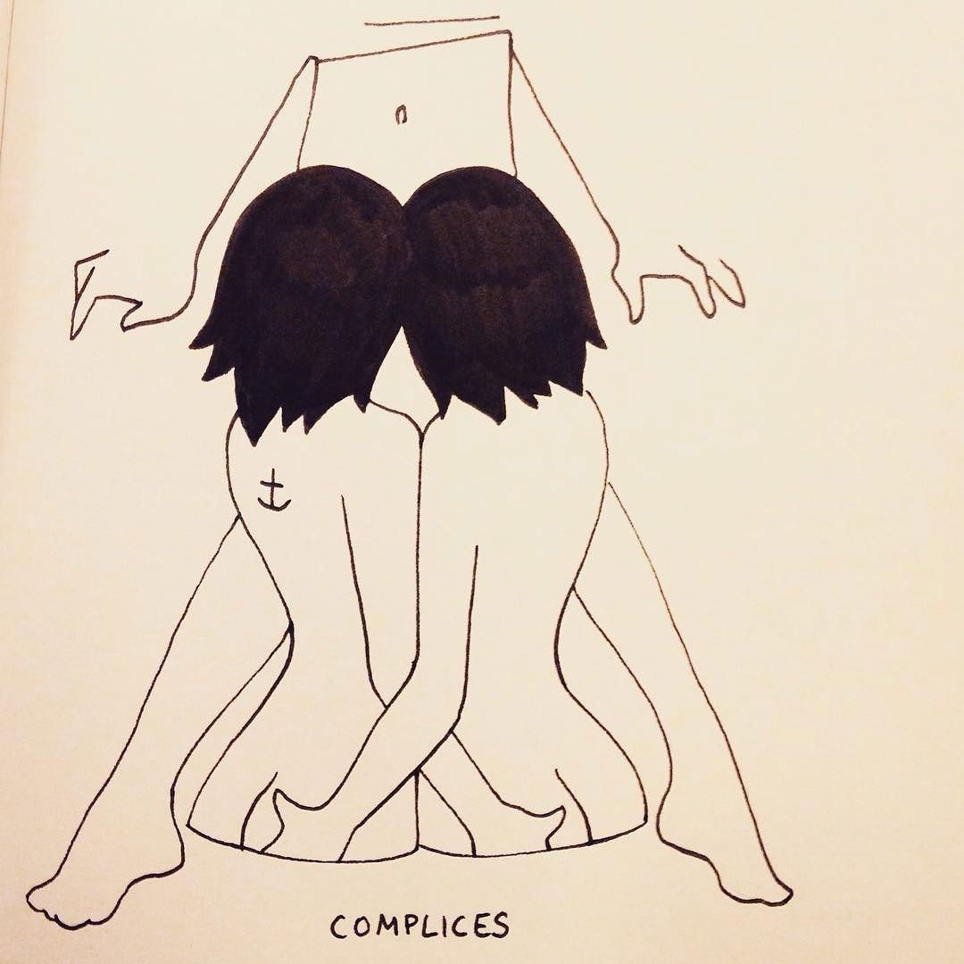 Photo by OneLibertine with the username @OneLibertine,  October 25, 2015 at 4:15 AM and the text says 'petitesluxures:

Partners in crime #drawing #draw #dessin #doodle #sketch #sketching #illustration #graphic #eroticdrawing #eroticart #luxure #érotisme #érotique #ink #love #hot #minimal #line #artwork #art #petitesluxures http://ift.tt/1KC7TiX'