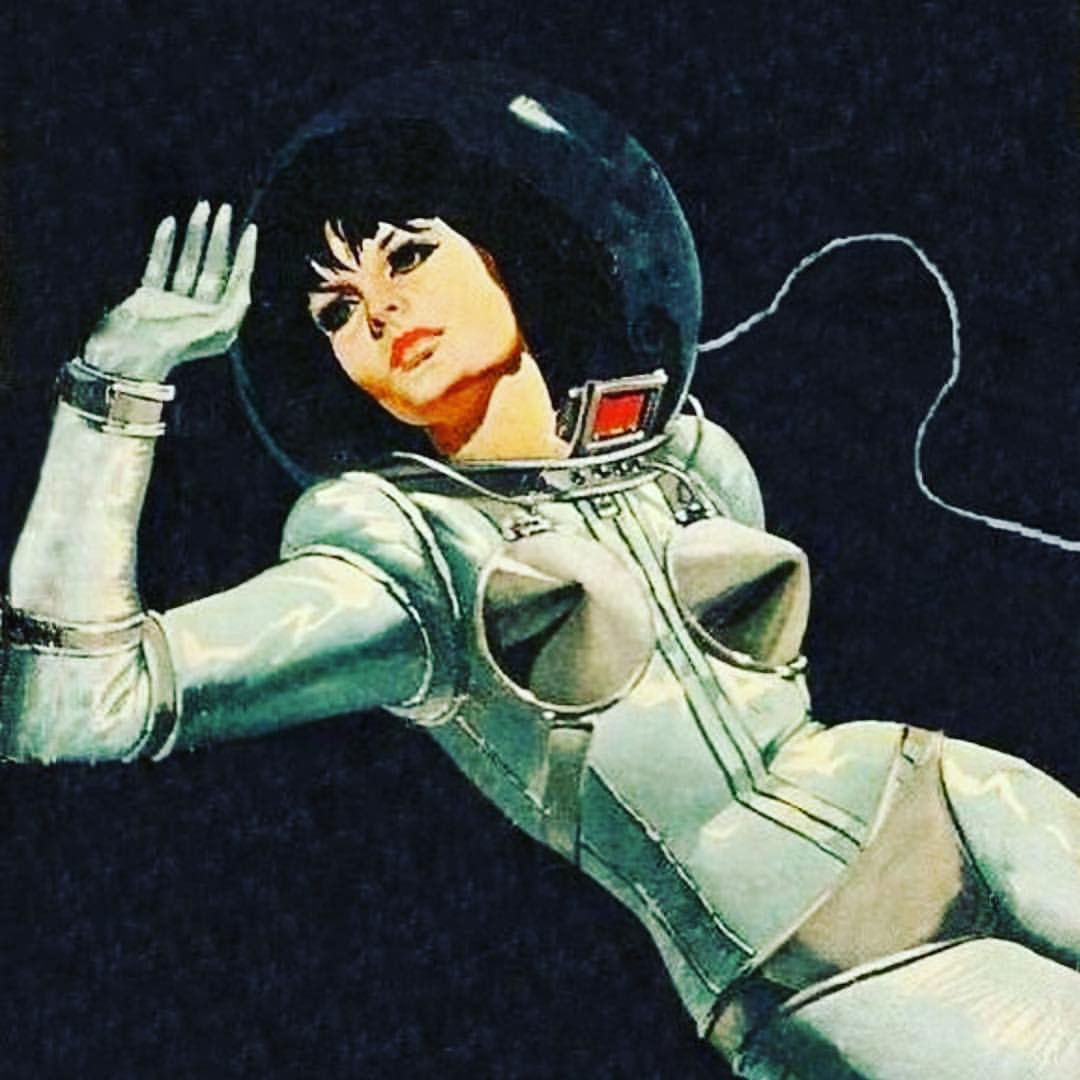 Photo by OneLibertine with the username @OneLibertine,  April 5, 2018 at 6:38 PM and the text says 'atomicarthaus:

#atomicarthaus #art #arthaus #atomic #atomicart #retro #retroart #space #hashtag #follow #nofilter #spaceship #spaceman #cosmos #cosmic #galaxy #sun #moon #stars #planets #futurism #retrofuturism #vintage #tumblr #pewpew #spacepinup'