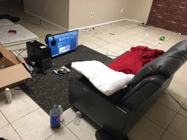Photo by ShaneVold with the username @ShaneVold,  March 21, 2022 at 2:45 AM. The post is about the topic Slave Quarters and the text says 'The chair and TV are for me to kick back and watch porn when I show up to get a blow job. You don't use those'
