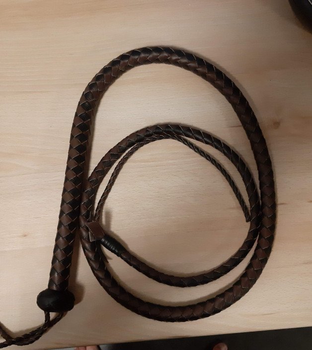 Photo by Leather Master Markus with the username @LeatherMasterMarkus,  June 22, 2024 at 8:20 AM and the text says 'I am my Leather Bull Whip.
Das ist meine Leder Bullenpeitsche'