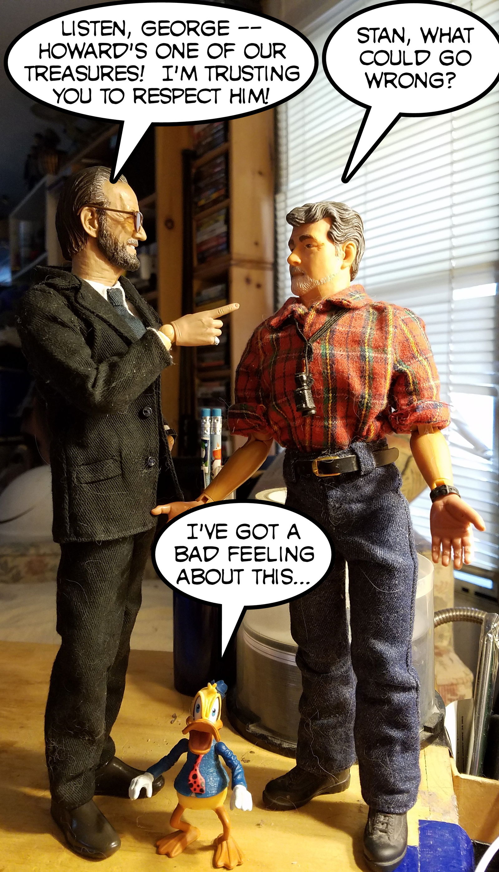 Photo by leviathan0999 with the username @leviathan0999,  December 22, 2016 at 6:57 PM and the text says '#howard  #the  #duck  #stan  #lee  #george  #lucas  #action  #figure'