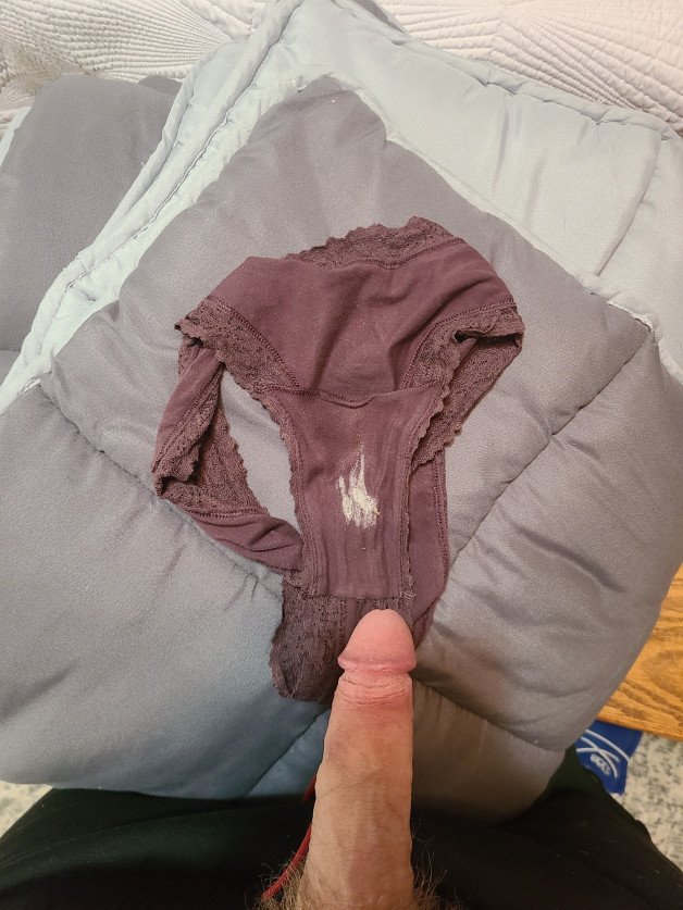 Photo by Curioushubbby with the username @Curioushubbby, who is a verified user,  September 5, 2024 at 3:44 PM and the text says 'The wife had to change panties before work. Time to shoot a load on them'