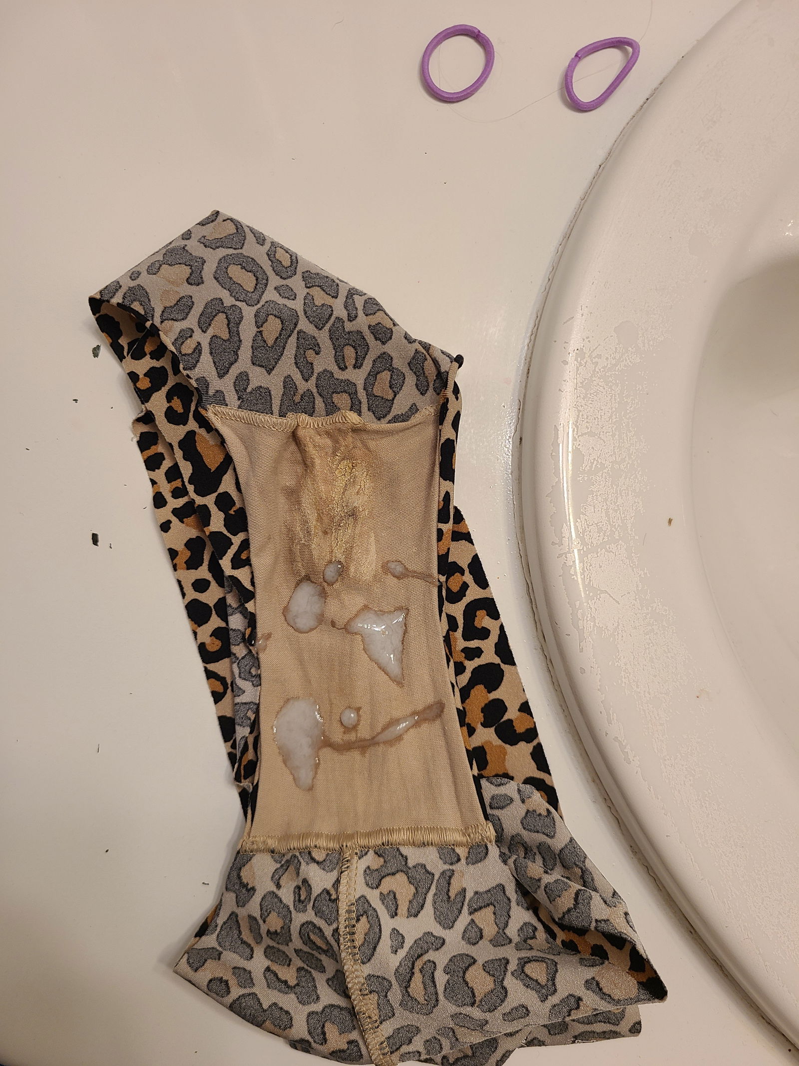 Photo by Curioushubbby with the username @Curioushubbby, who is a verified user,  July 18, 2024 at 7:49 PM and the text says 'Before and after with my wife&#039;s dirty panties. I wish it was another guys cum though!'