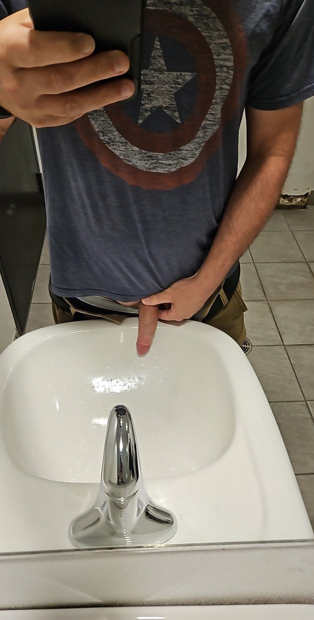 Photo by Lilfyrguy460 with the username @Lilfyrguy460, who is a verified user,  August 27, 2024 at 2:40 PM. The post is about the topic Uncut cocks and the text says 'just hanging out in the bathroom'