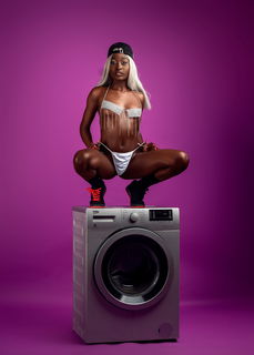 Photo by Playful Minx Jade with the username @ebonyminx, who is a star user,  October 8, 2024 at 11:30 PM. The post is about the topic Black Beauties and the text says 'Sex with me will never be boring! Tonight you fuck me on the washing machine!🔥'