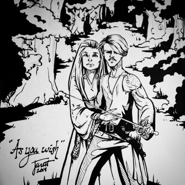 Photo by thejarett with the username @thejarett,  November 4, 2014 at 8:27 PM and the text says 'As you wish! #art #drawing #theprincessbride #buttercup #westley #dreadpirateroberts #art  #dreadpirateroberts  #buttercup  #theprincessbride  #westley  #drawing'