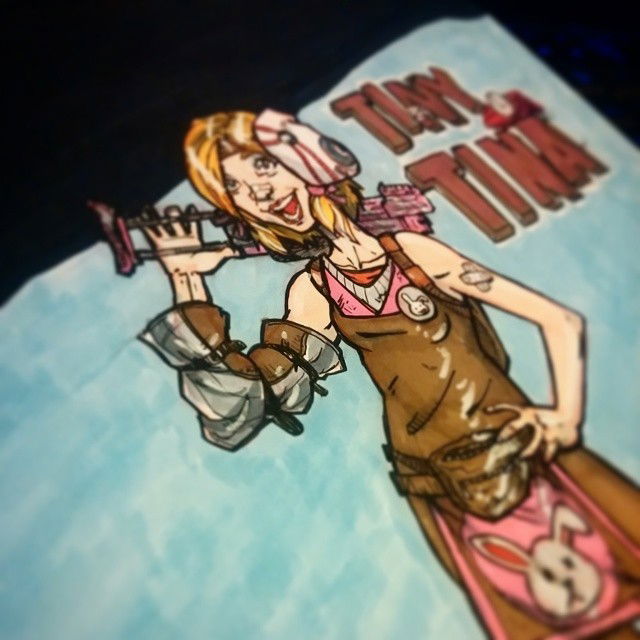 Photo by thejarett with the username @thejarett,  August 19, 2014 at 3:38 AM and the text says 'Tiny Tina commission #art #drawing #drawtalk #borderlands #tinytina #tinytina  #drawtalk  #art  #drawing  #borderlands'