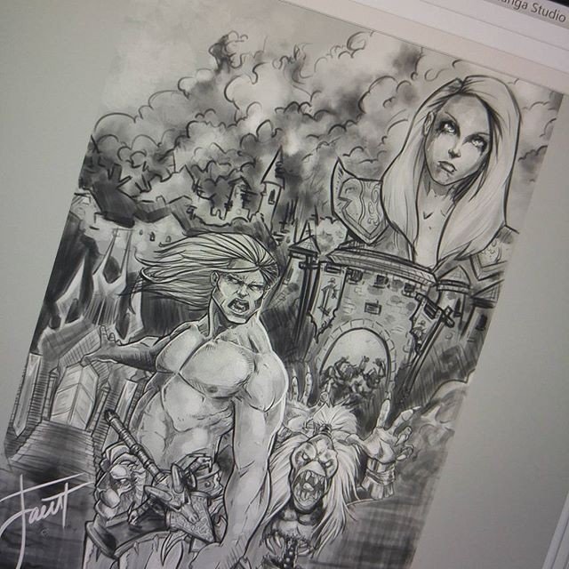 Photo by thejarett with the username @thejarett,  July 18, 2015 at 5:45 AM and the text says 'Oh man this is looking awesome! #art #drawing #warcraft #blizzard #wow #arthas #lichking #wotlk #instartist #surface #mangastudio #jaina #proudmoore #lordaeron #theculling'