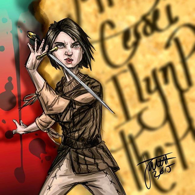 Photo by thejarett with the username @thejarett,  September 4, 2015 at 3:47 AM and the text says 'Arya! #imonaroll #art #drawing #gameofthrones #got #asoiaf #stark #winteriscoming #arya #aryastark #facelessman #thelist #winterfell'