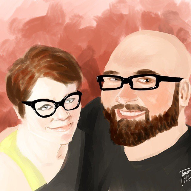 Photo by thejarett with the username @thejarett,  February 18, 2015 at 9:20 PM and the text says 'Quick paint of my lovely wife and her darling husband #itsme #art #drawing #ilovemywife #mangastudio #surface #mangastudio  #art  #itsme  #surface  #drawing  #ilovemywife'