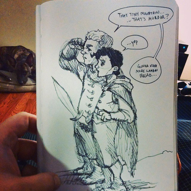 Photo by thejarett with the username @thejarett,  November 11, 2014 at 3:21 AM and the text says 'Besties #art #drawing #lotr #theonering #fellowship #mordorisfar #sam #frodo #art  #sam  #frodo  #lotr  #mordorisfar  #fellowship  #drawing  #theonering'