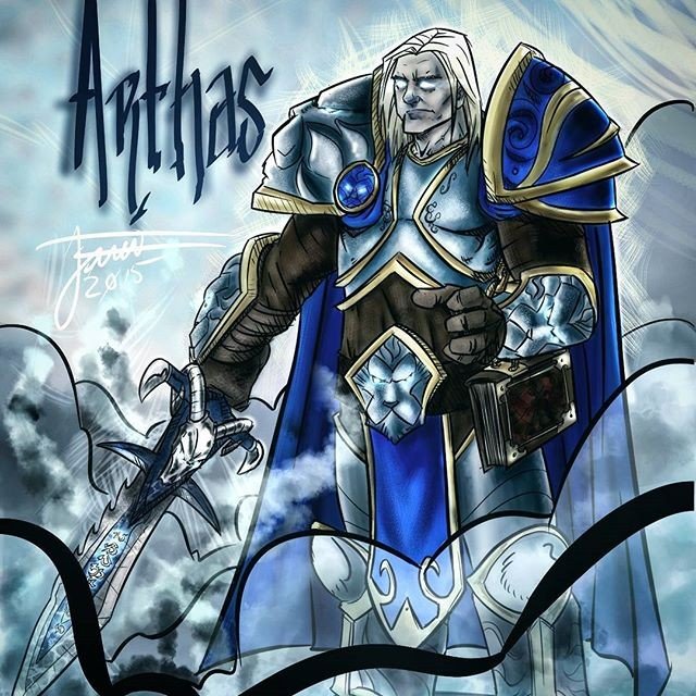 Photo by thejarett with the username @thejarett,  July 16, 2015 at 8:00 AM and the text says 'Finished Arthas, speed paint #art #drawing #warcraft #blizzard #wow #arthas #lichking #wotlk #instartist #surface #mangastudio'