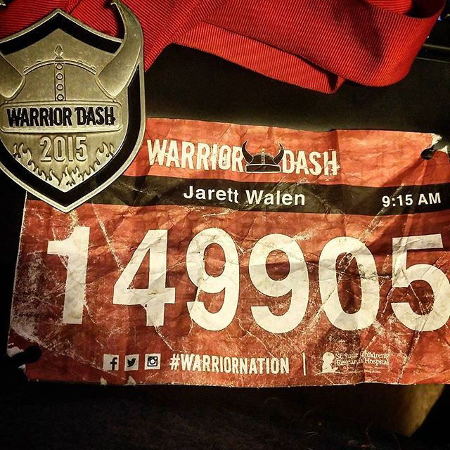 Photo by thejarett with the username @thejarett,  August 3, 2015 at 2:17 AM and the text says 'Like Ice Cube said, today was a good day. #warriordash #forthehorde #loktarogar #ballin #sotired #accomplishedasamotherfucker'