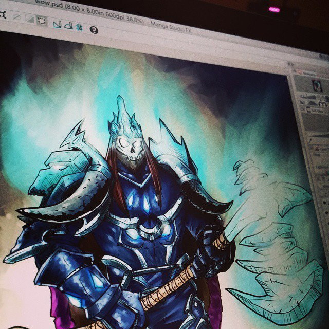 Photo by thejarett with the username @thejarett,  January 12, 2015 at 2:49 AM and the text says 'Warcraft commission work in progress, human Death Knight #art #drawing #warcraft #blizzard #deathknight #surface #mangastudio #mangastudio  #art  #blizzard  #surface  #warcraft  #deathknight  #drawing'