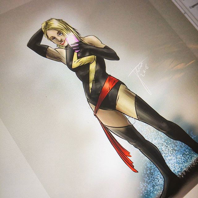 Photo by thejarett with the username @thejarett,  July 31, 2015 at 1:42 PM and the text says 'Ms Marvel #selfie #art #drawing #marvel #avengers #marvelcomics #caroldanvers #instartist #surface #mangastudio #quickie'