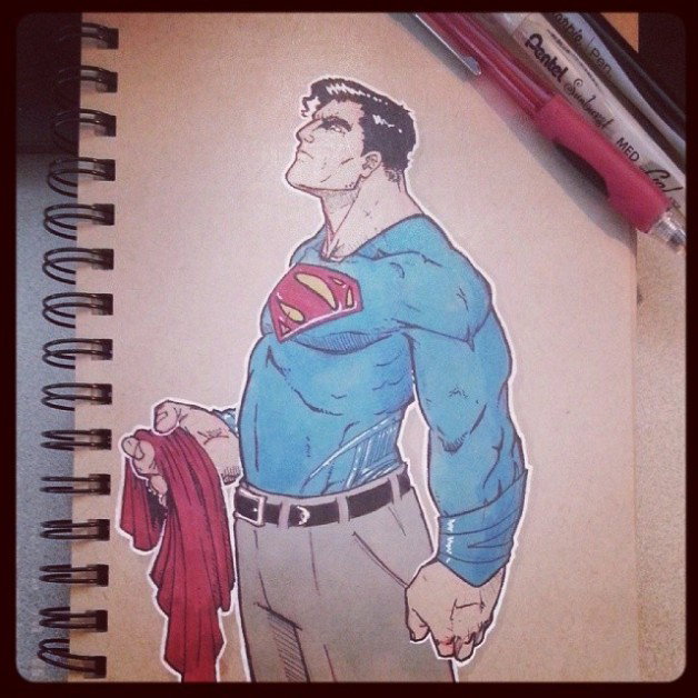 Photo by thejarett with the username @thejarett,  February 13, 2014 at 7:04 PM and the text says 'This is the best Superman I&rsquo;ve ever done I think'
