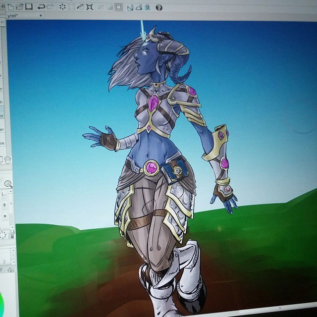 Photo by thejarett with the username @thejarett,  January 29, 2015 at 8:56 PM and the text says 'More Yrel, not sure where I wanted to go with this, think this can go on a back burner #art #drawing #warcraft #blizzard #wow #draenei #yrel #paladin #draenor #wod #yrel  #art  #blizzard  #wow  #paladin  #warcraft  #draenei  #wod  #drawing  #draenor'