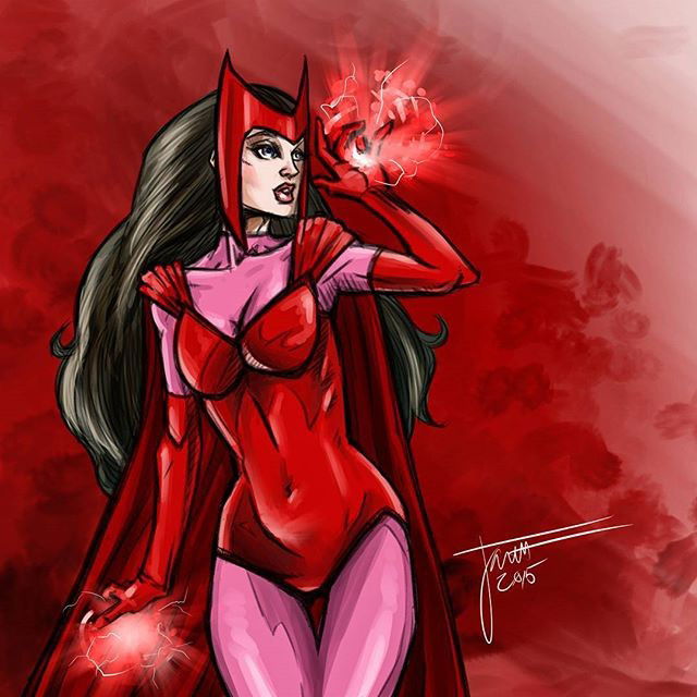 Photo by thejarett with the username @thejarett,  September 1, 2015 at 12:23 AM and the text says 'Scarlet Witch! #art #drawing #marvel #avengers #marvelcomics #scarletwitch #digitalart #surface #mangastudio #disney #instartist'
