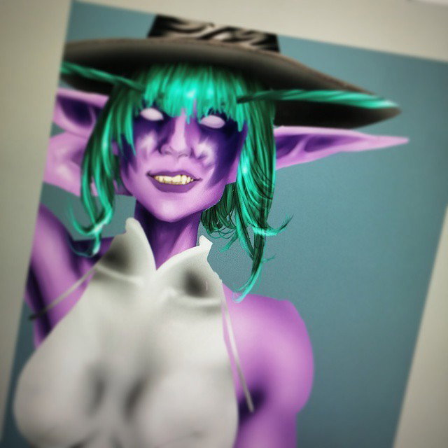 Photo by thejarett with the username @thejarett,  April 8, 2015 at 1:34 AM and the text says 'A new work in progress, Tyrande tries on a hat. #art #drawing #warcraft #blizzard #wow #nelf #whisperwind #wip #alliance #nelf  #alliance  #art  #blizzard  #wow  #whisperwind  #warcraft  #wip  #drawing'