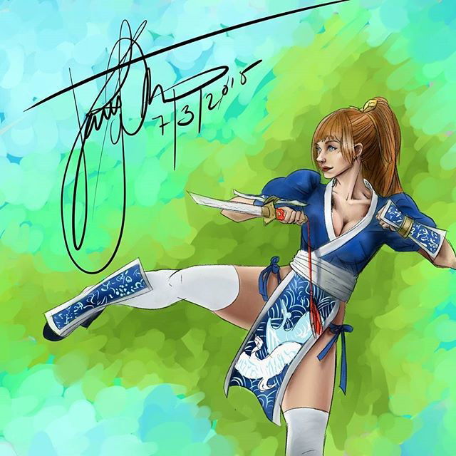 Watch the Photo by thejarett with the username @thejarett, posted on July 3, 2015 and the text says 'Kasumi from Street Fighter, referenced cosplay shot by @enjinight #art #drawing #streetfighter #capcom #cosplay #cosplayart #surface #mangastudio'