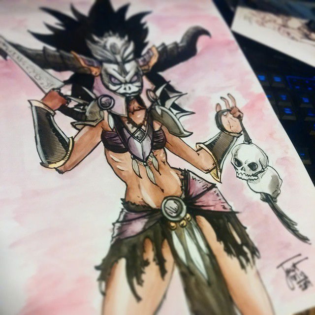 Photo by thejarett with the username @thejarett,  October 13, 2014 at 9:04 PM and the text says '@koalafire wanted me to draw her witch doctor #art #diablo3 #blizzard @copicmarker #art  #diablo3  #blizzard'