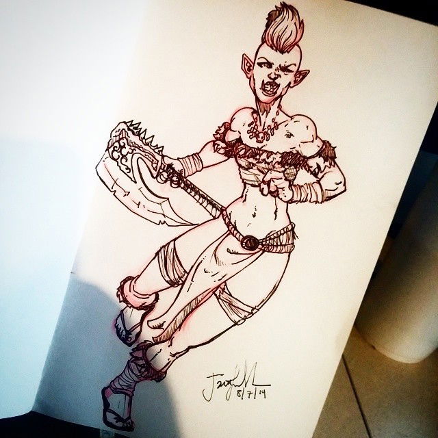 Photo by thejarett with the username @thejarett,  August 8, 2014 at 4:58 PM and the text says 'Troll Warrior wielding gorehowl #art #drawing #drawtalk #warcraft #sketch #troll #troll  #sketch  #art  #warcraft  #drawtalk  #drawing'