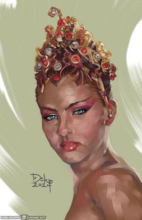 Photo by Dirk Hooper with the username @DirkHooper, who is a verified user,  September 16, 2024 at 4:20 PM and the text says 'NEW! Portrait Painting of Ornella Muti as Princess Aura in Flash Gordon.

I&#039;m having so much fun with these study paintings and now I&#039;m concurrently working on some paintings for a book project. 

Who&#039;s a fan of the Flash Gordon movie..'