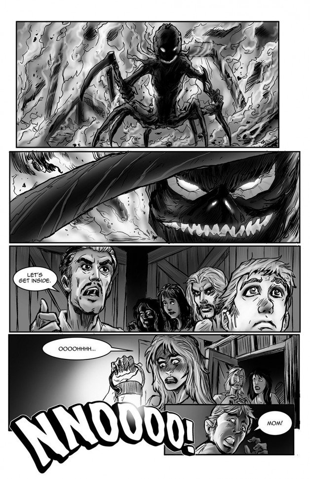 Photo by Dirk Hooper with the username @DirkHooper, who is a verified user,  August 6, 2024 at 4:54 PM and the text says 'Issue 4 of Bad Candy is available NOW on Kickstarter!


Here is a fully rendered page with pencils by horror comics legend Tim Vigil! Story and inks are by creator Robert Henry. Shawn Wilson did layouts and the painted black and white tones. Dirk..'