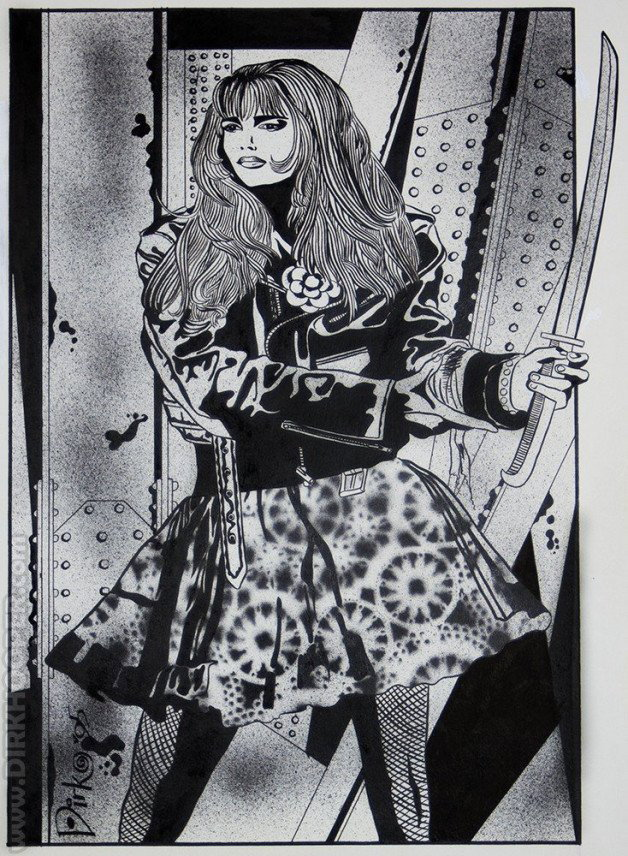 Watch the Photo by Dirk Hooper with the username @DirkHooper, who is a verified user, posted on May 27, 2022 and the text says '"Purity" pen and ink piece from 1995. I was working exclusively in pen and ink on paper for this piece. You can see I used a doily as a mask for her skirt!

I just did a full update on my gallery of art from the 90s to 2020! Please check it out below.
..'