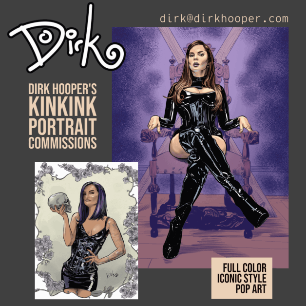 Photo by Dirk Hooper with the username @DirkHooper, who is a verified user,  May 25, 2021 at 3:20 PM and the text says 'Commissions are OPEN for my KinkInk Portraits!

Whether you're looking for something unique for a special person, or you just want to celebrate yourself, this is a gift that will endure forever.

More here:..'