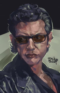 Photo by Dirk Hooper with the username @DirkHooper, who is a verified user,  September 5, 2024 at 5:39 PM and the text says 'I'm having so much fun doing these paintings!

Here's a portrait of Jeff Goldblum in Jurassic Park!

After decades of trying to get down the method of doing paintings I unlocked the key over the weekend. I've painted three pieces now, but this one is..'